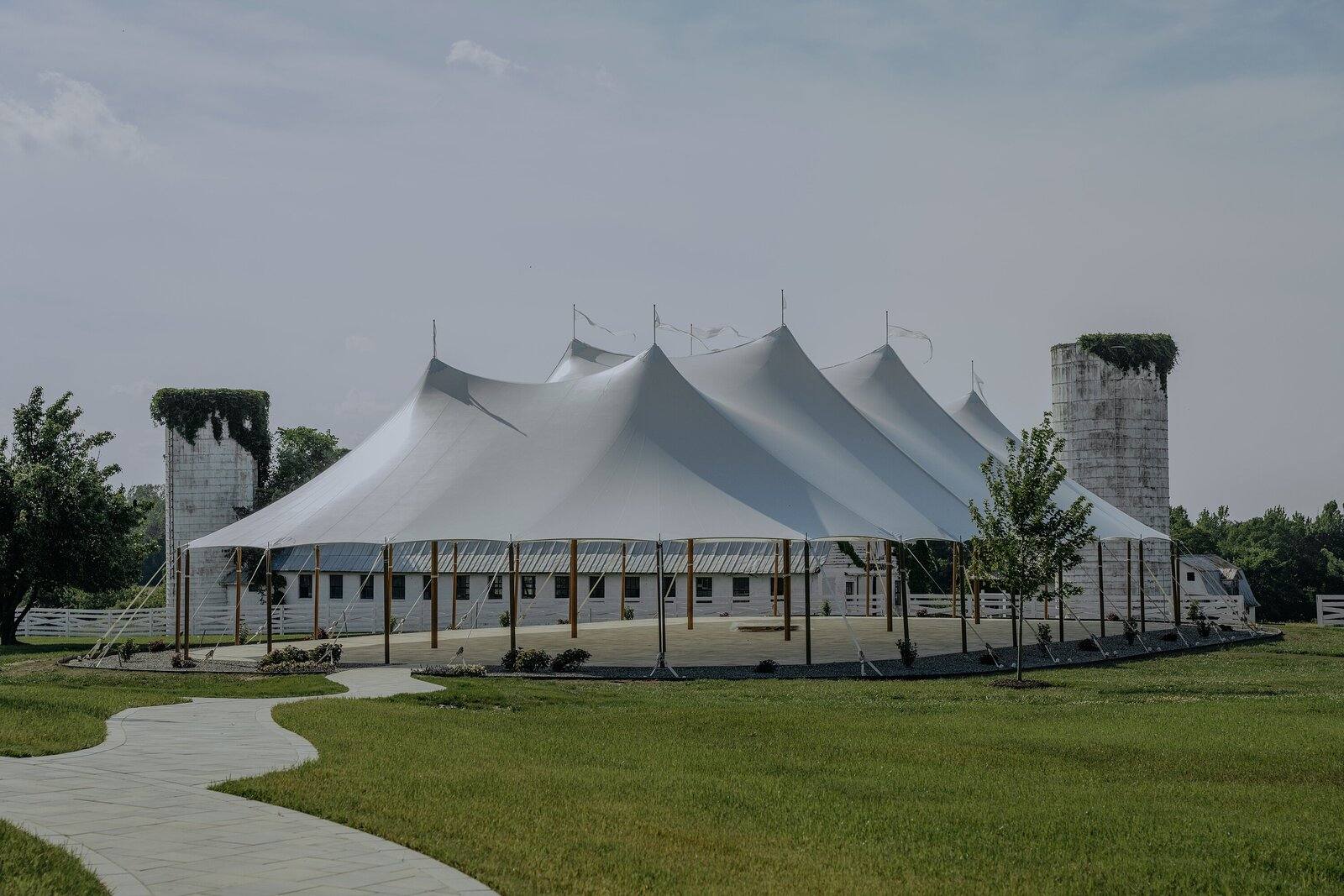 The sailcloth tent beside the old silos at Northfield Estate